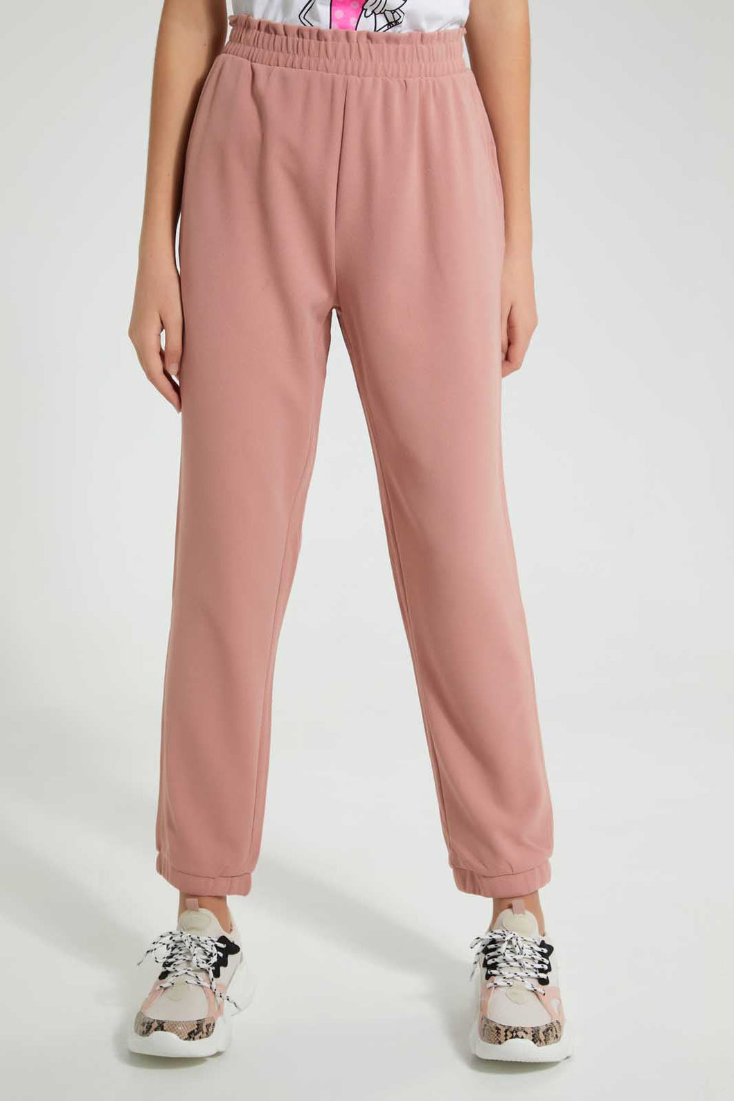Pink Elasticated Waistband Casual Pant بنطلون بخصر مطاطي باللون الوردي
