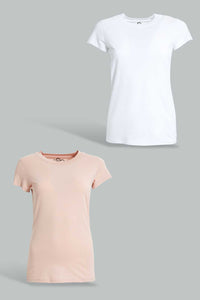 Pink And White Basic Top (2 Piece) طقم بلوزة باللون الوردي والأبيض (قطعتين)