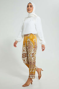Mustard And Beige Printed Trouser بنطلون بقصة واسعة مطبوع باللون الأصفر الداكن والبيج