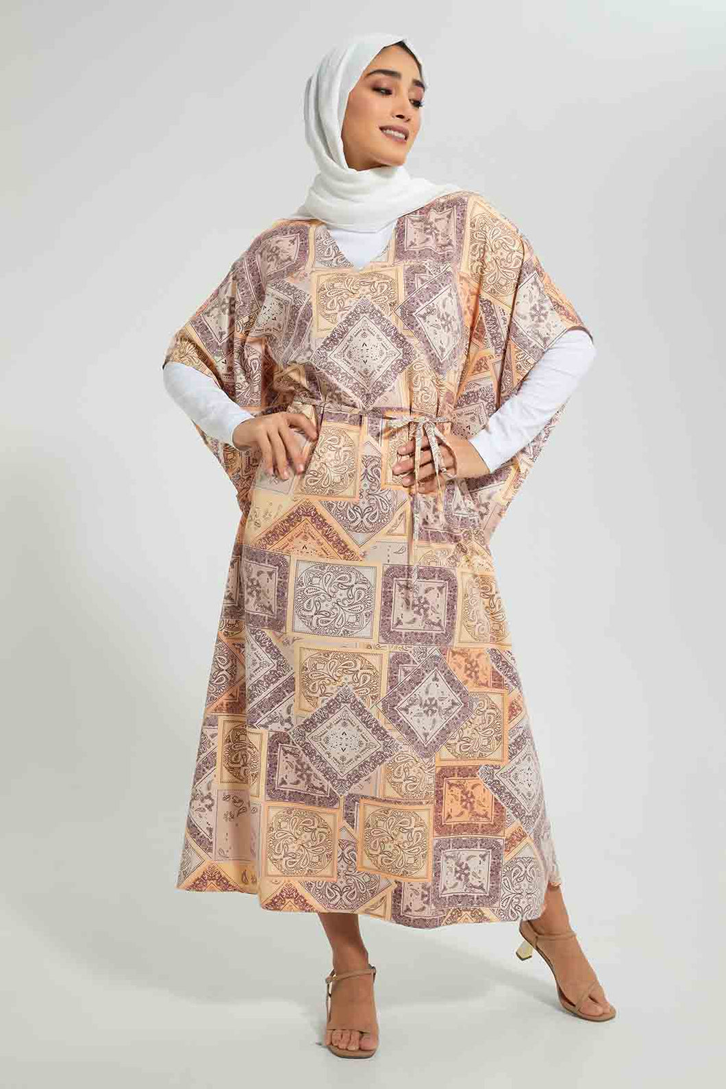 Multicolour Printed Satin Dress فستان بألوان متعددة ستان