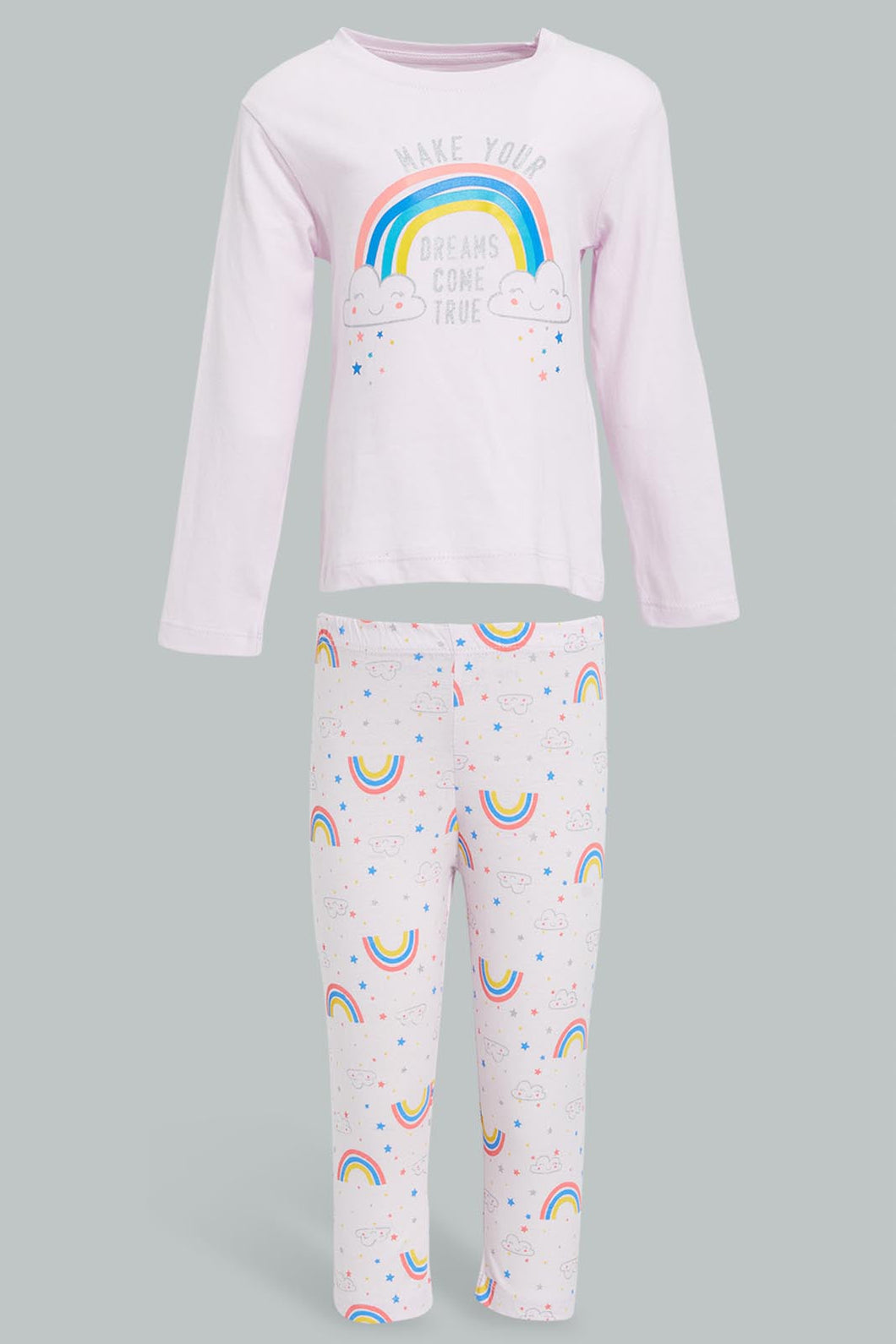 Lilac Rainbow Pyjama Set For Baby Girls (2 Piece) طقم بيجامة بطبعة قوس قزح باللون الليلك للبنات الرضع (قطعتين)