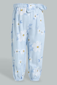 Blue Floral Trouser For Baby Girls بنطلون بطبعة أزهار باللون الأزرق للبنات الرضع