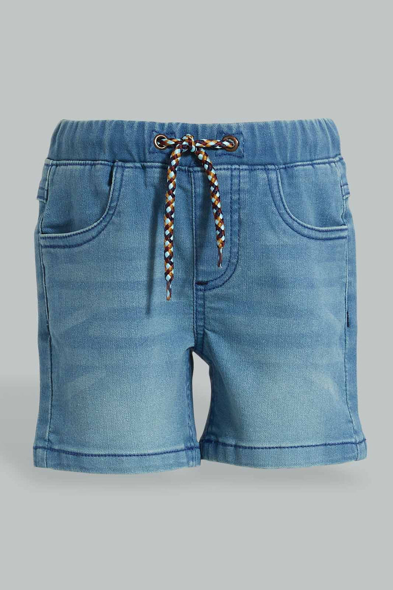 Blue Knitted Short شورت جينز باللون الأزرق