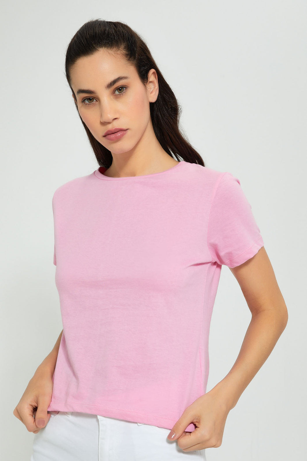 Pink Plain T-Shirt تيشيرت سادة باللون الوردي