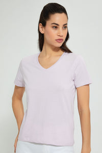 Lilac Basic V-Neck T-Shirt تيشيرت أساسي ليلكي برقبة بشكلV