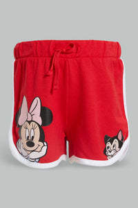 Red Minnie Mouse Short For Baby Girls شورت رياضي بطبعة ميني ماوس باللون الأحمر للبنات الرضع