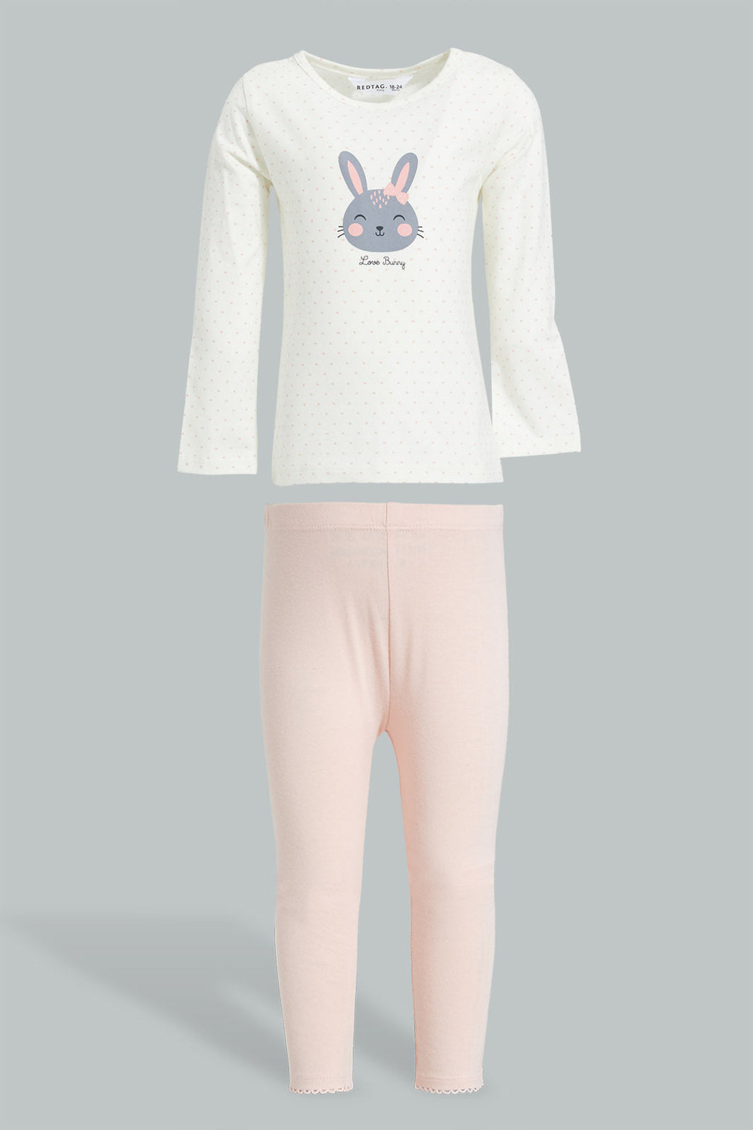 Whit Bunny T-Shirt With Pink Legging Set (2 Piece) طقم كاجوال بطبعة أرنب باللون الأبيض والوردي (قطعتين)