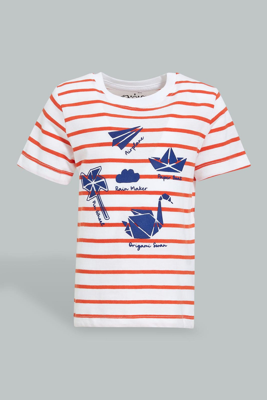 Red And White Stripe T-Shirt For Baby Boys تيشيرت مخطط باللون الأحمر والأبيض للأولاد الرضع