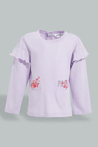 Lilac Flower Applique T-Shirt تيشيرت مزين بأزهار باللون الليلكي