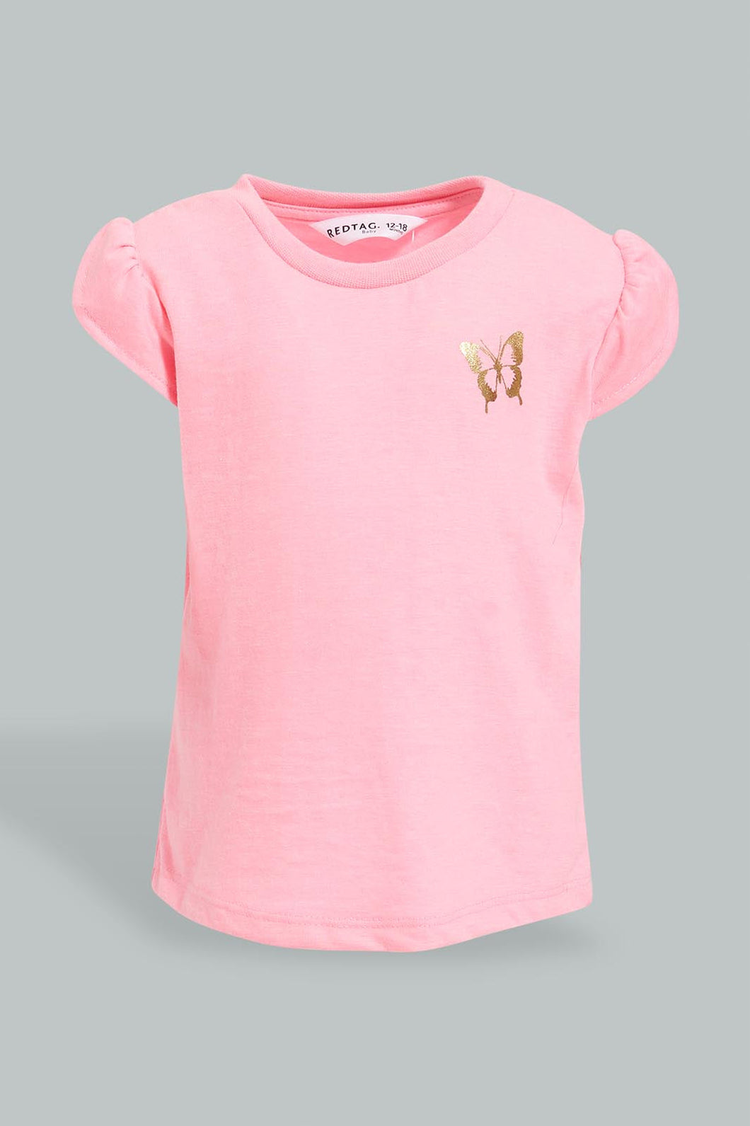 Pink Butterfly Embellished T-Shirt For Baby Girls تيشيرت مزينة بفراشة باللون الوردي للبنات الرضع