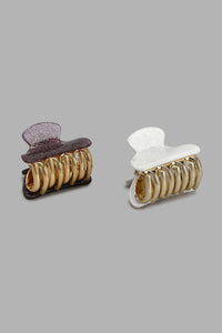 White And Purple Hair Claws (Pack Of 2) مشابك شعر باللوني البيض والبنفسجي (مكون من قطعتين)