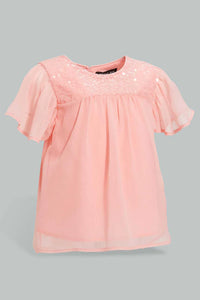 Pink Flutter Sleeved Blouse For Baby Girls