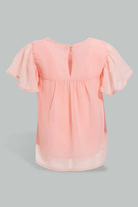 Pink Flutter Sleeved Blouse For Baby Girls