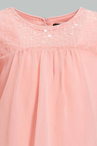 Pink Flutter Sleeved Blouse For Baby Girls