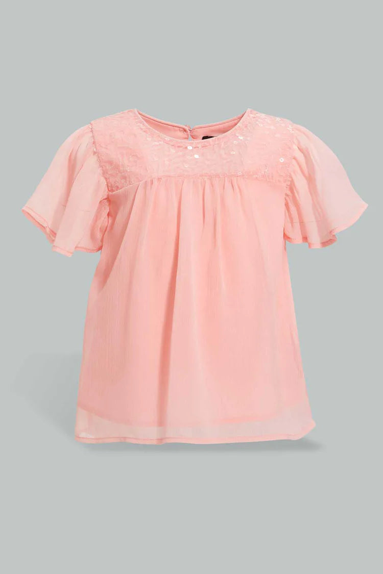 Pink Flutter Sleeved Blouse For Baby Girls