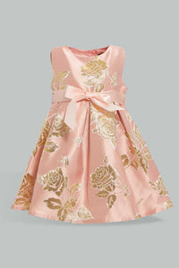 Pink Bow Belted Dress For Baby Girls