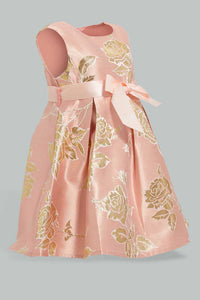 Pink Bow Belted Dress For Baby Girls