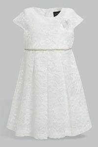 Ivory Lace Pleated Dress For Baby Girls