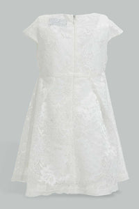 Ivory Lace Pleated Dress For Baby Girls