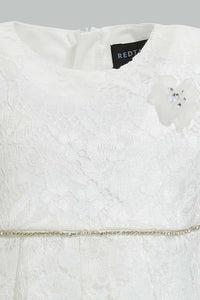 Ivory Lace Pleated Dress For Baby Girls