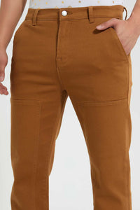 Brown Cut and Sew Chino Trouser بنطلون تشينو باللون البني