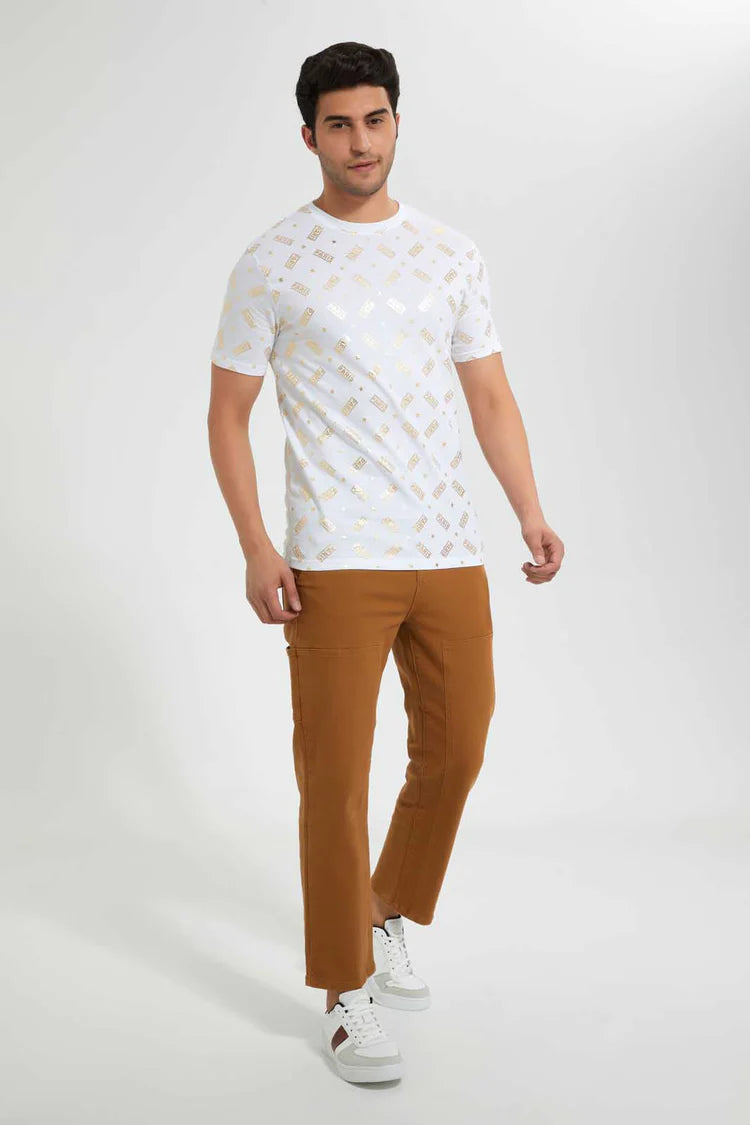 Brown Cut and Sew Chino Trouser بنطلون تشينو باللون البني