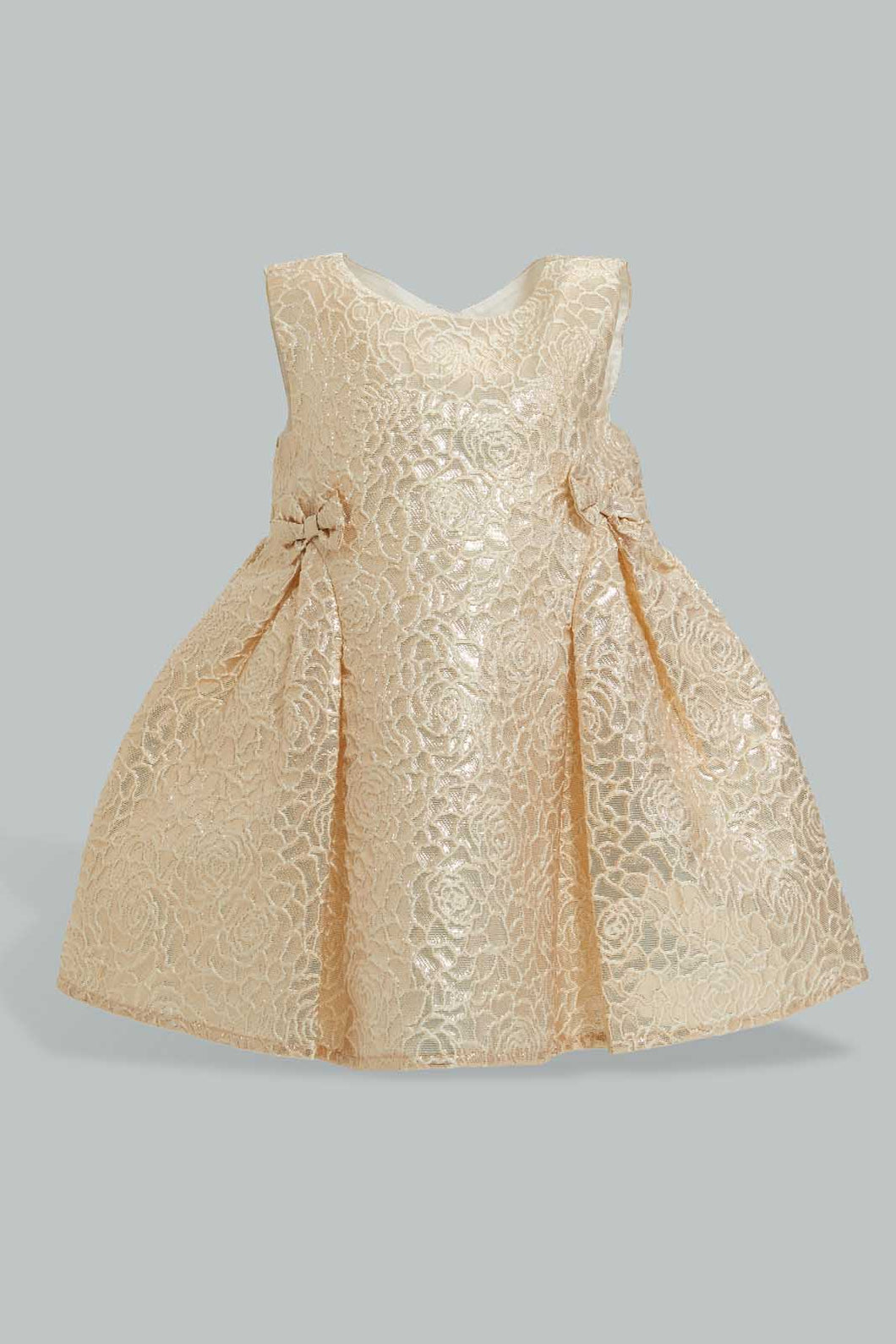 Gold Bow Dress For Baby Girls فستان باللون الذهبي بفيونكة للبنات الصغار