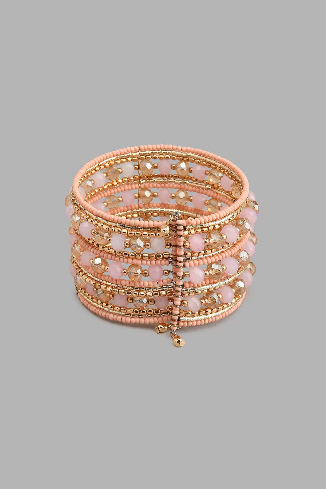 Gold And Pink Embellished Cuff Bracelet For Women أسورة مزينة باللون الذهبي والوردي للنساء