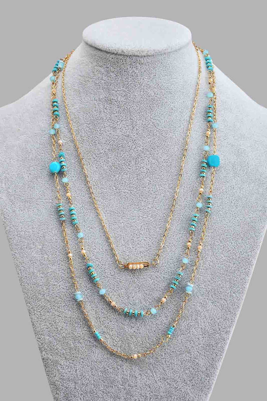 Gold And Mint Embellished Necklace For Women عقد مزين باللون الذهبي والأزرق الفاتح للنساء