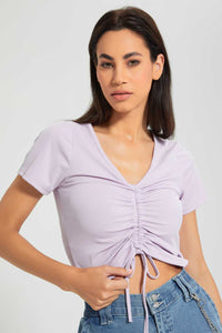 Lilac Ruched Front Top تيشيرت مزمزم باللون الليلك
