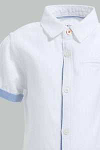 White Short Sleeve Shirt For Baby Boys قميص كاجول باللون الأبيض للأولاد الرضع