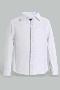 White Long Sleeve Casual Shirt For Baby Boys قميص كاجول باللون الأبيض للأولاد الرضع