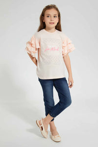 Pink Top With Studs and Placement Print بلوزة باللون الوردي بطبعة