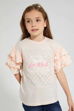 Load image into Gallery viewer, Pink Top With Studs and Placement Print بلوزة باللون الوردي بطبعة
