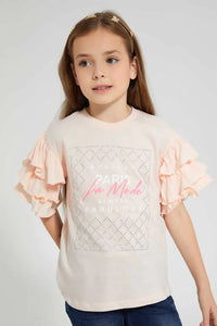 Pink Top With Studs and Placement Print بلوزة باللون الوردي بطبعة