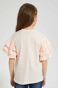 Pink Top With Studs and Placement Print بلوزة باللون الوردي بطبعة