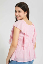 Load image into Gallery viewer, Pink Embellished Ruffle Blouse بلوزة مزينة باللون الوردي
