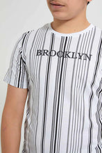 Load image into Gallery viewer, White And Black New York Striped T-Shirt تيشيرت باللون الأبيض والأسود مخطط
