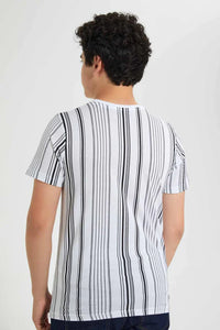 White And Black New York Striped T-Shirt تيشيرت باللون الأبيض والأسود مخطط