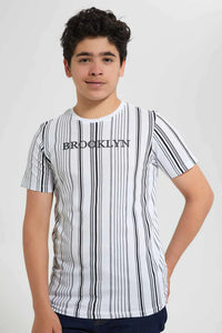 White And Black New York Striped T-Shirt تيشيرت باللون الأبيض والأسود مخطط