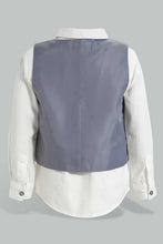 Load image into Gallery viewer, Navy Vest And White Shirt Set For Baby Boys (3 Piece) طقم قميص أبيض وفست كحلي مع ربطة عنق باللون الأزرق (3 قطع)
