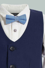 Load image into Gallery viewer, Navy Vest And White Shirt Set For Baby Boys (3 Piece) طقم قميص أبيض وفست كحلي مع ربطة عنق باللون الأزرق (3 قطع)
