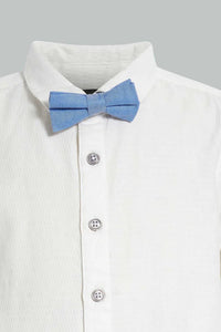 Navy Vest And White Shirt Set For Baby Boys (3 Piece) طقم قميص أبيض وفست كحلي مع ربطة عنق باللون الأزرق (3 قطع)