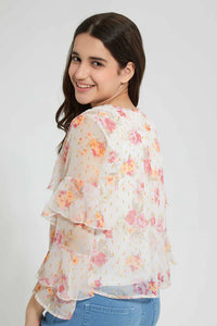 White Floral Blouse بلوزة بطبعة أزهار باللون الأبيض