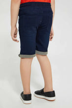 Load image into Gallery viewer, Navy Knitted Jean Short شورت جينز محبوك باللون الكحلي
