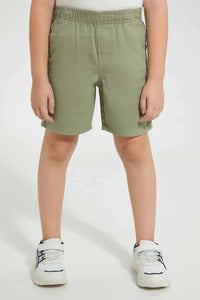 Olive Pull On Short شورت بخصر مطاطي باللون الزيتي