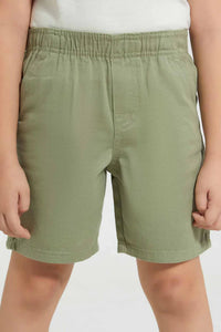 Olive Pull On Short شورت بخصر مطاطي باللون الزيتي