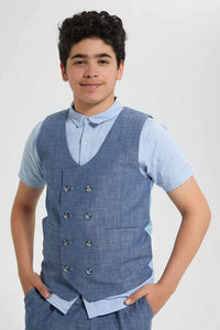 Blue Vest With Shirt (2 Piece) طقم تيشيرت باللون الأزرق (قطعتين)