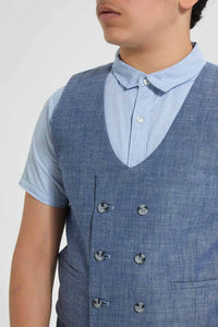 Blue Vest With Shirt (2 Piece) طقم تيشيرت باللون الأزرق (قطعتين)