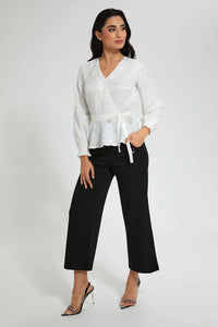 White Satin Peplum Blouse بلوزة ستان باللون الأبيض